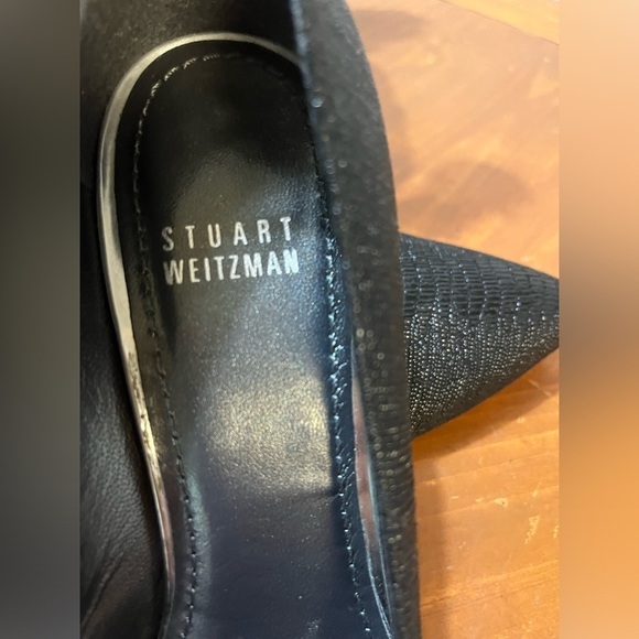 Stuart Weitzman Textured Saffiano Leather Black Heels Slip On Pump Size 7.5M - Picture 6 of 16